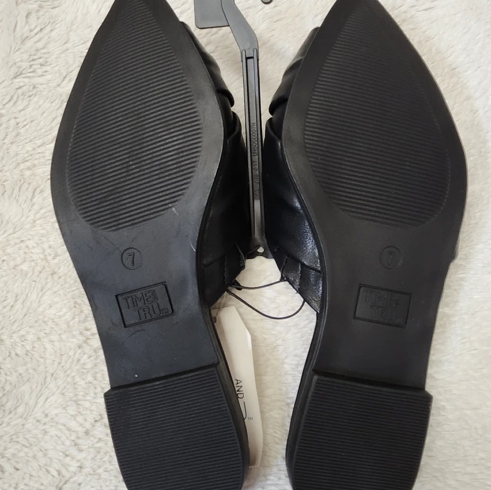 Black Mule Sandal Time and Tru Twist Mule Dress Slip On Pointed Toe Sz 7 Black - Picture 7 of 7